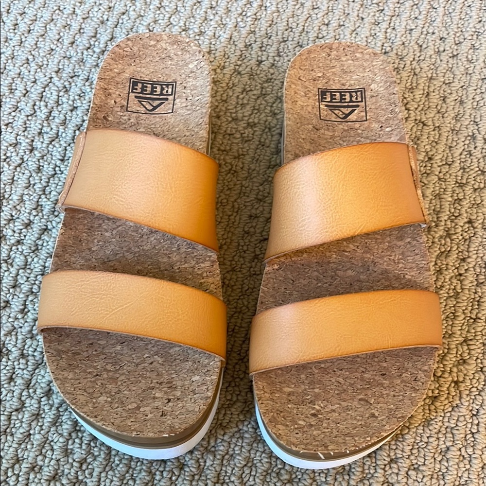 Reef Tan Cork Slide Sandals
